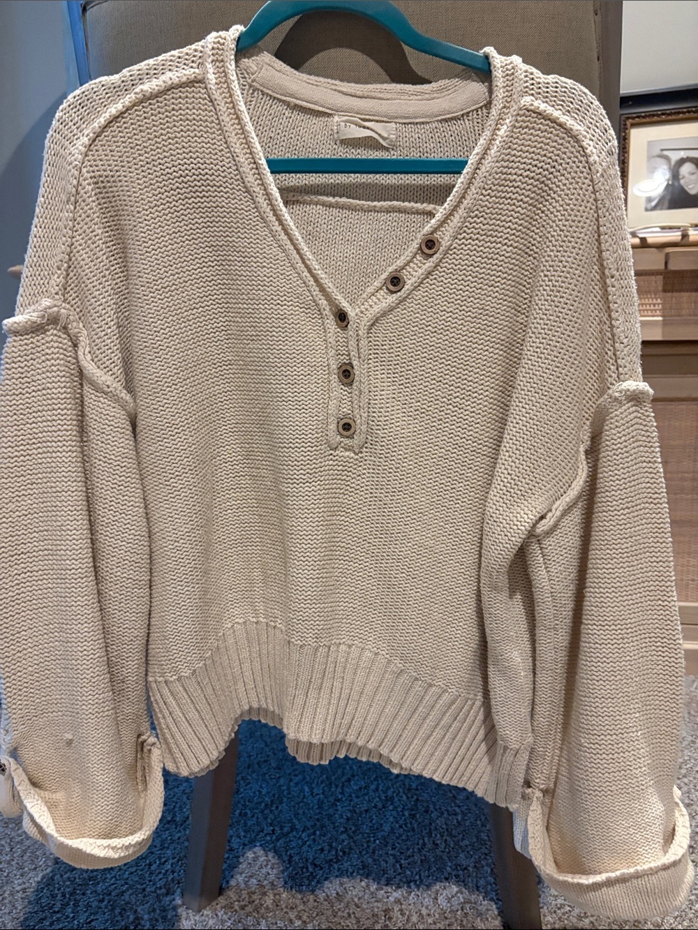 By Together Cream V-Neck Henley Sweater